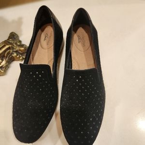 Clarks Black 100% Suede Leather Sz 6 Juliet Hayes Loafer Flat